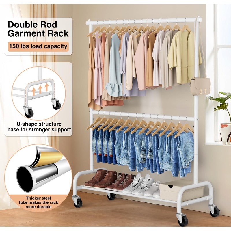 MISSLO Heavy Duty Clothing Racks for Hanging Clothes Rack Double