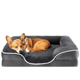DUMOS Orthopedic Dog Bed for Medium Size Dogs, Supportive Memory Foam Dog Sofa with Washable Removable Cover Non-Slip Base Waterproof Pet Couch Bed, Grey, 28" L x 23" W x 6.5" Th