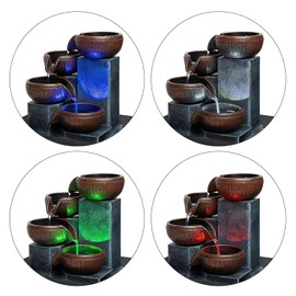 Small Indoor Relaxation Tabletop Fountain, Zen Meditation Waterfall Feature with Color LED Light & Natural Rocks, 4 Level Desk Waterfall for Home Office Bedroom Living Room Decoration (Pump)
