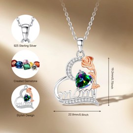 FANCIME Mom Birthstone Necklace for Women Alexandrite Rose Heart Necklace I Love You Mom Gifts Mother's Day Gifts June Jewelry for Grandmother Women Wife, 16"+2" Inches