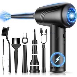 JoyGeek 11-in-1 Compressed Air Duster, 3-Gear Adjustable 120000 RPM Electric Air Duster with LED Light, Canned Keyboard Cleaner for Office, 9000mAh Cordless Air Duster for Computer/Car(Black)