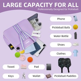 Pickleball Bag - Purple Pickle Ball Tote Backpack with Shoe Compartment & Wet Pocket, Pickleball Gifts Accessories for Women Men with Fence Hook, Adjustable Crossbody Shoulder Yoga Gym Duffle Bag