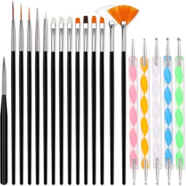 20 Pcs Pinceles Para Uas, 15 Pinceles y 5 Punzones Incluidos, Para Uas De Gel Para Diseo De Uas, Para Pinceles, Detalles, Pintura, Mezcla, Lneas Alargadas