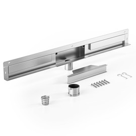 Bernkot Linear Wall Drain 36’’, 304 Stainless Steel Side Drain w/Tiled Grate & Hair Strainer, Brushed Tiled Shower Drain for Bathroom, CUPC Certified