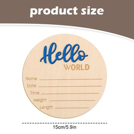 1 set of blue baby birth sign cards, 5.8 Inch Wooden Hello World Birth Plaque for Newborn Boys & Girls, Perfect for Baby Shower & Nursery