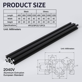 4pcs 2000mm V Slot 2040 Aluminum Extrusion European Standard Anodized Linear Rail for 3D Printer Parts and CNC DIY Black