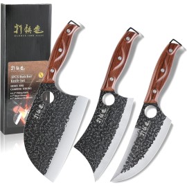 Hammer Iron Alley 3-Pc Butcher Knife Set with Finger Hole Design, Hand Forged Blades