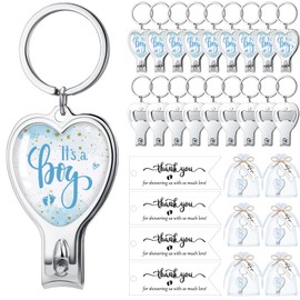 Pickmesh 50 Set Baby Shower Favors for Guests 50 Heart Baby Bottle Opener Nail Clipper Keychain 50 Thank You Tags 50 Organza Bag with Twine for Gender Reveal(Boy)