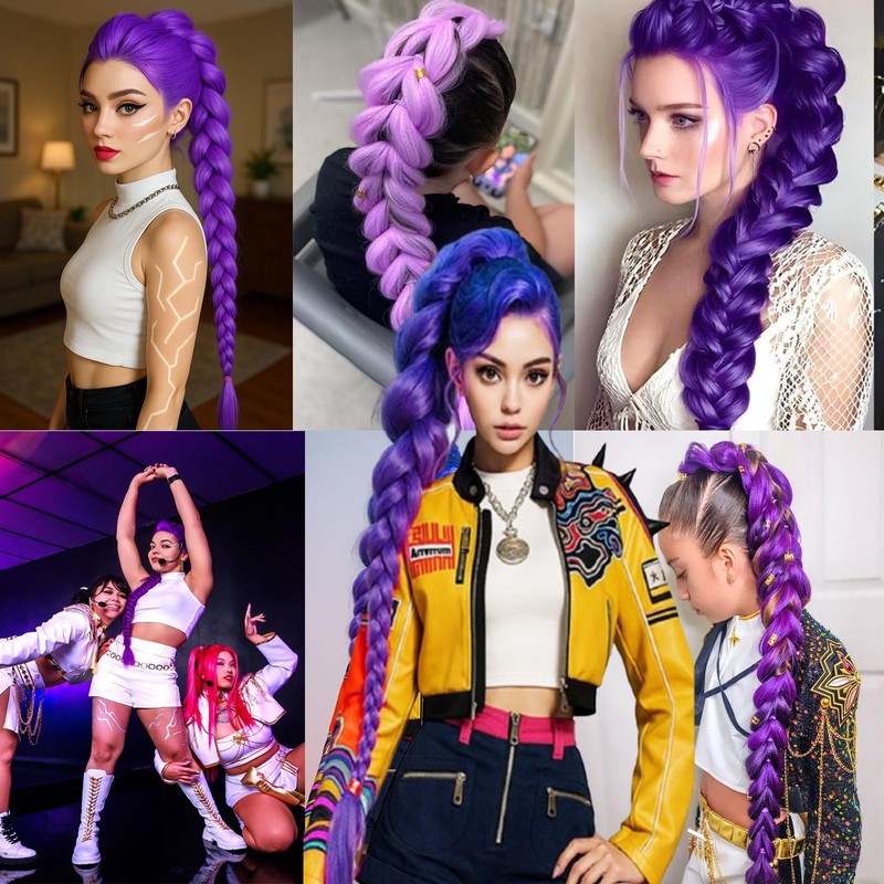 Purple Braiding Hair Ponytail Extensions with Elastic Tie 26Inch