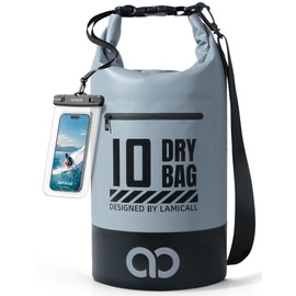 Lamicall Waterproof Dry Bag (10L/20L), Waterproof Bag with Included Waterproof Phone Pouch, Adjustable Strap, Drybag for Boat Swimming Canoe Fishing Rafting Snowboarding - Grey(10L)
