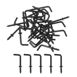sourcing map Right Angle Hooks, 50Pcs 3/4" L Shaped Screw Hooks Screw in Hooks, 7 Shape Right Angle Metal Screw Hooks for Hanging, Black
