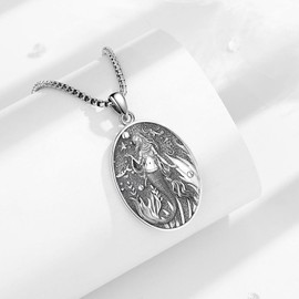 INFUSEU Mermaid Necklaces for Women Teen Ocean Jewelry Starfish Beach Vacation Nautical Seahorse 925 Sterling Silver Sunmmer Oval Pendant Goddess Sea Nereid Oceanid