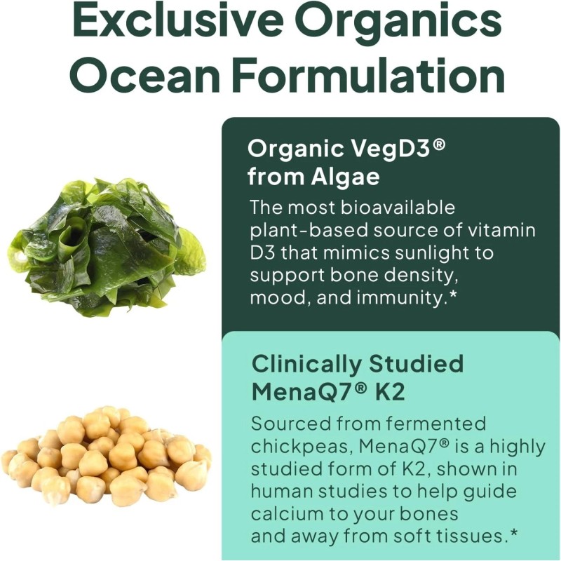 Organics Ocean Better D3 + K2-100% Organic VIT D3 and