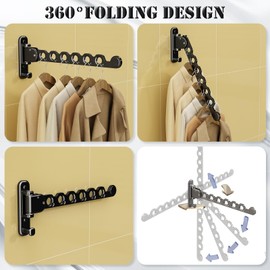 iMonse Wall Mounted Clothes Hanger Rack Folding Wall Mounted Clothes Hanger for Laundry With Swing Arm Space Saving Closet Storage Organizer Heavy Duty Coat Hook For Bathroom Bedroom Black 2-Pack