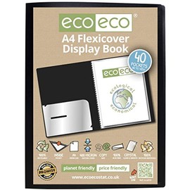 eco-eco A4 100% Recycled 40 Pocket Black Flexible Cover Portfolio Book Folder Display Book