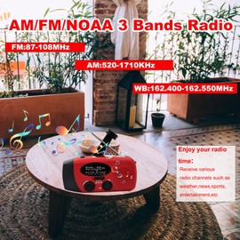 Rumenglai 2000mAh Portable Emergency Hand Crank & Solar Panel SOS Weather Radio, Self Powered NOAA/AM/FM Radios with SOS Alarm, 3-Mode Flashlight (Red)