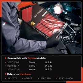 A-Premium 2-PC Pre-oiled Engine Air Filter Compatible with Toyota Camry 2007-2009 2.4L, Camry 2010-2017 2.5L, Venza 2009-2016 2.7L, Replace# SPA-2370, 178010H050