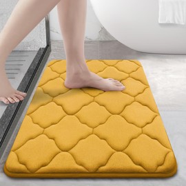 OLANLY Memory Foam Bath Mat Rug 24x16, Soft and Absorbent Bathroom Rugs, Non-Slip, Comfortable, Machine Washable Bath Carpet for Bathroom Floor, Tub, Shower and Home Decor Accessories, Yellow