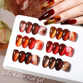 Translucent Nude Gel Nail Polish Set - 6 Colors: Sheer Tortoise, Red Coral, Burnt Orange, Grey, Amber Brown - Jelly Amber Gel Polish - Soak Off UV LED Manicure Art Kit - DIY Home