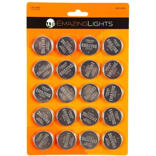 EmazingLights CR2450 Batteries (20 Pack) 3 Volt Button Cell Lithium 2450