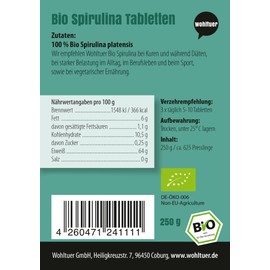 Wohltuer Certified Organic Spirulina 250g, Vegetable Quality (006)
