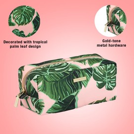 Conair Makeup Bag, Cosmetic Bag, Great for Makeup Brushes, Cosmetics, Perfect Size for Purse or Carry-On, Organizer Shape in Pink Palm Print