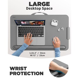 SAIJI Lap Desk with Cushion, Computer Laptop Stand, Lap Laptop Table, Built-in Drawer Storage, Phone Holder, Wrist Pad