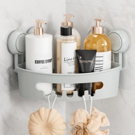 TAILI Shower Shelf Suction Cup Shower Shelf No Drilling Corner 1 Piece Shower Shelf Suction Cups Shower Gel Holder Removable Load Capacity 10 kg Waterproof Shower Basket for Shampoo and Shower Gel, Grey