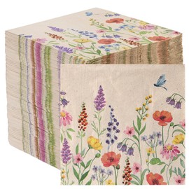 Table Kind 100 Tovaglioli di Carta Riciclata 2 Veli 33cm, Design Prato Selvatico Floreale, Kraft Naturale Non Candeggiato, per Matrimoni Tea Party Feste, Marchio Britannico