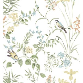 Erfoni 16.9" x118" Boho Floral Peel and Stick Wallpaper Green Floral and Birds Contact Paper DIY Self Adhesive Removable Wallpaper for Livingroom Cabinet Decor Modern Flower Leaf Wall Paper Vinyl Roll