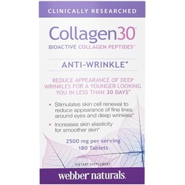 Webber Naturals Collagen30 Antiarrugas 2500 Péptidos Colágeno Bioactivos Por Porción 180 Tabletas Ayuda Reducir Arrugas Profundas Líneas Finas