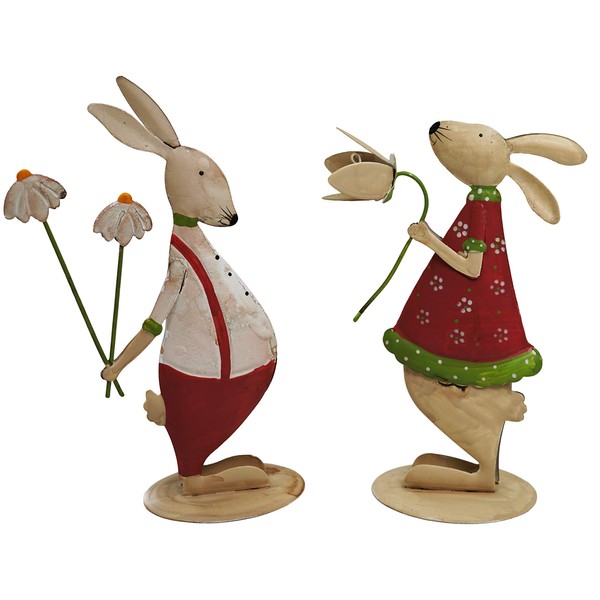 Easter Bunny Decoration Indoor for Home and Table - Decorative Metal Bunny, Set of 2