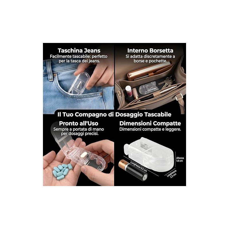 Compact Transparent Pill Cutter - Precise Steel Blade, Easy and