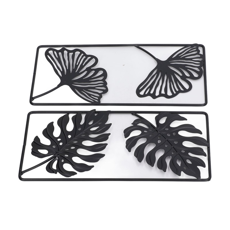 2pcs Leaf Statue Black Style Embossed Design Metal Material Decorative