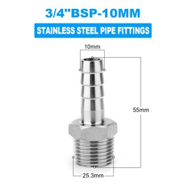 ERGAOBOY Pack of 2 304 Stainless Steel 10 mm OD Barb to 3/4 Inch BSP Male Hose Barb, Compression Fittings for Water, Industry