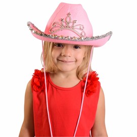 Sombreros divertidos de fiesta, sombrero de vaquera, sombrero de vaquero para niños, sombrero de vaquero para niñas, tiara de corona parpadeante iluminada, Sombrero de vaquera rosa con tiara
