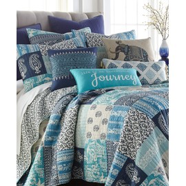 Levtex Home Chandra Twin Quilt Set, Patchwork, 100% Cotton, Indigo, Teal, Cream