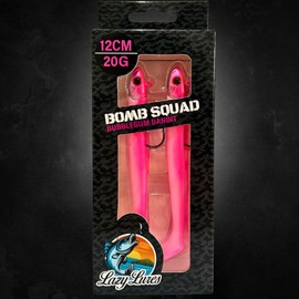Lazy Lures – Bomb Squad Lures 12cm 20g, 2 Per Pack Durable Soft Plastic Paddle Tailed Lures With A Lead Jig Head, Realistic Eyes And Sharp Hook. Perfect For Sea And Fresh Water Fishing (Pink)