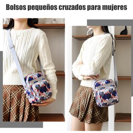 Bolso Bandolera de Nailon Mujer Bolsas de Mensajero Impermeables Bolsas de Hombro Multiples Bolsillos Cremallera Ligero Bolso Cruzado de Impresión de Moda para Trabajo, Viajes, Uso Diario (Colorido)