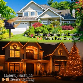 Extra-Long 144FT Solar String Lights for Outside, 2 Pack 400LED Solar Christmas Lights Outdoor, Waterproof Copper Wire with 8 Modes Twinkle Fairy Lights for Tree Garden Party Christmas Decor (Orange)