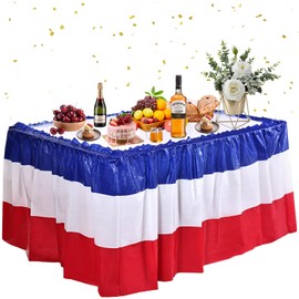 4 Pack 4th of July Patriotic Table Skirts, Red White and Blue Disposable Table Skirts for Independence Day 4th of July Memorial Day Patriotic Party Decoration