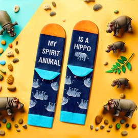 HAPPYPOP Hippo Gifts for Men Women - Hippo Socks Ocean Gifts Teens, Hippopotamus Socks Unisex Animal Socks