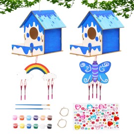 UICCVOKK Pack of 2 Bird House for Painting for Children, Wooden Easter Gifts Children, DIY Garden Birdhouse Puzzle Making Set, Bird House Painting Kit for Easter Gifts 3+ Years, Easter Decorative Art
