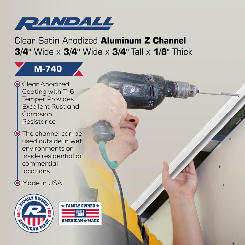 Randall Manufacturing 3/4"Wide x 1/8" Wall Clear Satin Anodized Aluminum