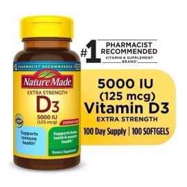 Vitamina D3 Corazon Huesos Salud 5,000iu 100 Capsulas Eg D49