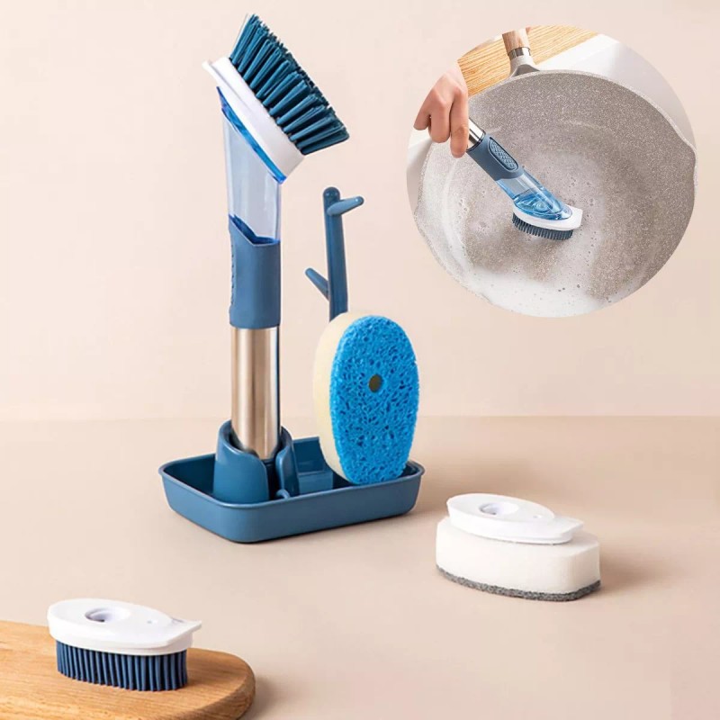 Veraly Set Cepillo Base Soporte 4 Puntas Limpieza Profunda Hogar
