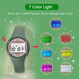 Facasu Kids Digital Watch for Girls Boys,Children's Waterproof Colorful Light UP Outdoor Sport Watch with Stopwatch Alarm-Kids Gifts for Girls Boys (Darkgreen), 2247L
