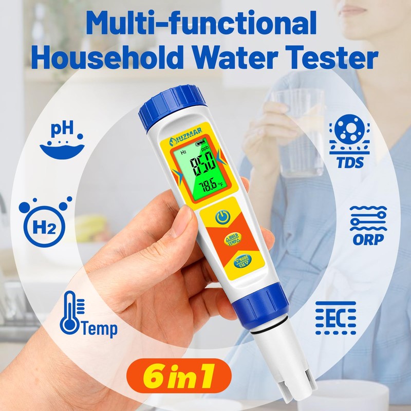 UIUZMAR Hydrogen Water Tester pH Meter 6 in 1 pH