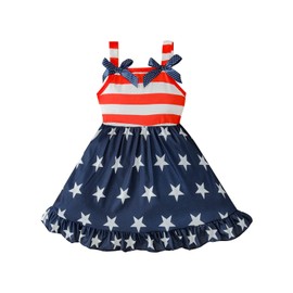 FOCICI My First 4th of July Baby Girl Outfit Toddler Girl Dress Stars Stripes Bow-Knot Independents Day Clothes Gifts Red 4-5T
