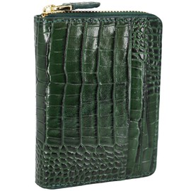 BlissLeather Italian Leather Croco Embossed Coin Case, Luxury Card Holder Included, green